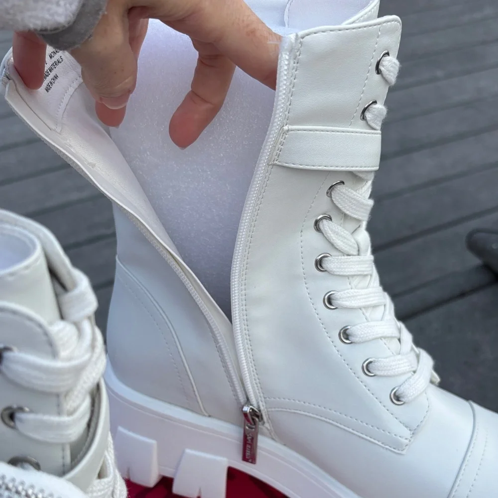NWT Cape Robbin Women White Monalisa Combat Boots, Zippers, Pocket, Size 11 - Picture 17 of 17